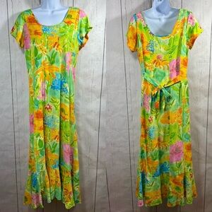 Vintage Jams World Made in Hawaii Floral Rayon Dress Tropical Resort Boho Beach